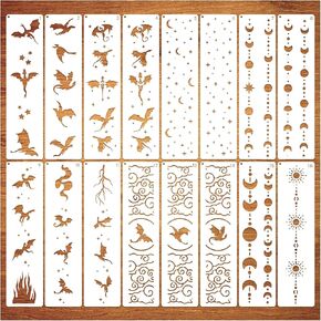Border Stencils for Painting Moon Star Dragon Book Edge Background Template Paint Stencils for Painting on Wood Burning Art Craft Canvas Furniture Wall(book16)