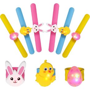 6 PCS Easter Kids Light Up Slap Higelets LED Party Favors Glow Snap Bracelet Bream Bream Breact for Bunny Eggs Chicks Baskone Baskon Basket