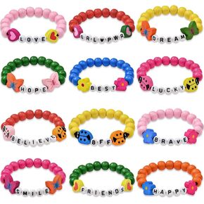 12 PCS Birls Bracelets Kids Jewelry ، Woodern Animal Butterfly Flower Flower Flower Proclets Bracelets Bracelets Bracelerd For Toddlers ، Dress Pray Play Pendant Toy Gover Goodie Bag Little Princess Party Favors