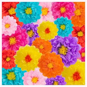 Fiesta 42pc Colorful Mexican Tissue Paper Flowers - Carnival, Wedding, Birthday, Baby Shower Decor (7 Colors, 3 Sizes)