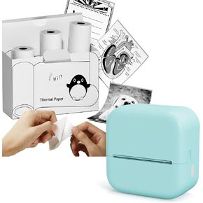 Mini Sticker Printer with 3 Rolls of 50mm*3.5m White Self-Adhesive Thermal Printer Paper(Image Duration: 10 Years)
