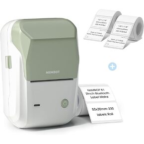 NIIMBOT B1 Label Maker Machine (Green White) with Tape with 2 Rolls 40×30mm White Labels, Compatible with Phones & PC