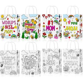 HOWAF 12PCS Mother's Colling Gift Facs ، قم بتلوين حقيبة هدايا Flower Paper الخاصة بك مع مقبض لأمي Coloring Craft Kits Mothers Craft for Champrore