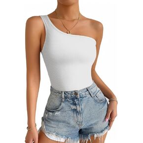 ALGALAROUND Womens One Shoulder Tank Tops Ribbed Sleeveless Long Sleeve Fitted T-Shirt