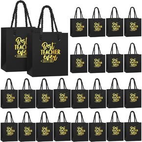 DINIFEE 30 PCS أكياس هدايا تقدير المعلم الصغيرة مع مقابض 4 × 2.75 × 4.5 '' ، Foil Kraft ، Mini Best Paper Gift Facs for End of Year Treaurement (Black)