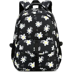 Leaper Women Floral Laptop Backpack Water-resistant College Bags Travel Backpack Flower Daypack Fits 15.6 Inch Laptop Black