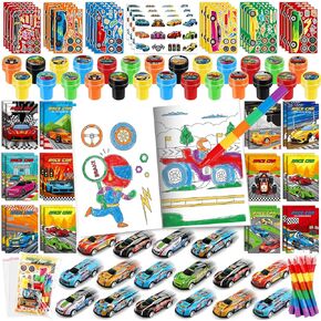 Benlouis 168pcs سباق سيارة السباق حفلات السباق موضوع التلوين كتب التلوين ملصق ملصق مجموعة كبيرة للأطفال عجلات Racecar السريعة