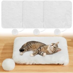 Abbylike 3 Pack 11.8 "مربع قطة مربعة سرير وسادة وسادة سجادة فور أرنب الفراء السرير مع الكرة المضادة للانزلاق ناعم القابل للخلع البرج وسادة وسادة وسادة قفص القفص النافذة ، أبيض