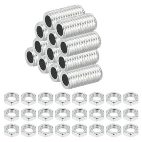 PATIKIL M8 Fine Thread Carbon Steel Lamp Pipe with Nut, 12 Set 50mm/1.97" Hollow Tube Thread Adapter Fasteners Hardware for Lamp Lights Chandelier Ceiling Light DIY, White Zinc Plating