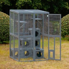 Catio Playground Cat Window Box خارج العلبة ، منزل قط في الهواء الطلق مع إطار خشبي للحماية من الطقس ، مع منصات وجسور ومنازل للنوم ، للسيطات المتعددة ، الخشب الطبيعي