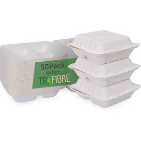 White Disposable To Go Containers with Lids, Clamshell Take Out Boxes, Bento Cakes, Desserts, Sandwiches, Party Favors, Events, 6x6 100 Pack