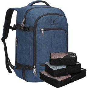 Hynes Eagle Travel Backpack 40L Flight Approved Carry on Backpack Men Large Cabin Weekender Laptop Backpack Women 15.6 inches Blue with 3PCS Packing Cubes Set Black