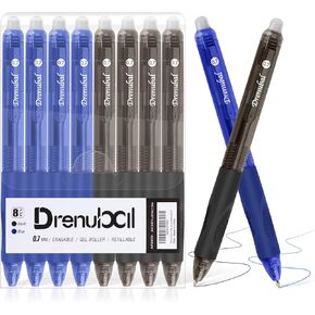 8 pack Erasable Pens 0.7mm - Black & Blue Gel Ink, Quick-Drying, Comfort Grip Writing Pens for School, Office, Exams - Gift Set for Students, Kids & Artists