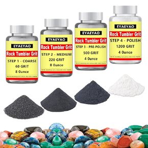 Rock Tumbler Grit Set, Rock Tumbler Grit Polish Refill - 4 Step Tumbling Media (Coarse/Medium Grit/Pre-Polished/Final Polish) for Any Rock Tumbler, Rock Polisher, Stone Polisher (4 Grit Assortment)