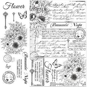 3 Sheets Vintage Word Rub on Transfers Black Warm Pattern Letters Rub on Transfer Furniture Stickers Decal Butterfly Flower Retro Stamps Words Rub on Transfer for Crafts 11.8 * 5.9 in