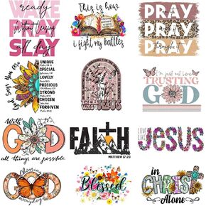 12PCS Big Size Jesus God Iron On Decals Thermal Transfer Stickers for Clothing Heat Press Decoration Appliqued Sublimation Patches Iron On Transfer Designs Heat Press Vinyl for Shirts