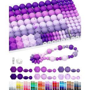 172PCS FIVEIZERO Purple Silicone Beads for Keychain Making Kit & 325PCS FIVEIZERO Keychain Making Kit - Keychain Clip with Key Ring, Lobster Claw Clasp, Swivel Snap Hook, Jumprings & Extender Chain