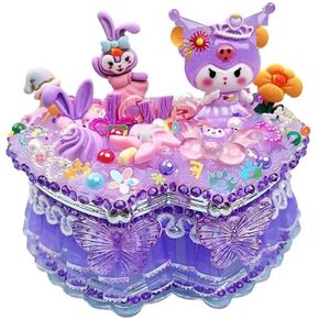 طقم Goodck DIY Heart Jewelry Box-مجموعة زخرفية لطيفة مع ملصقات بلورية وسحر ودانتيل-حبات وإكسسوارات مستوحاة من Sanrio للبنات والمراهقين (الكلب الأزرق الكبير للأذن)