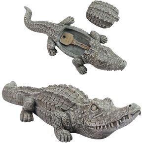 Hide A Key Outside Crocodile Statue Key Hider, Spare Animal Key Hider Hidden Key Holder Small Alligator Statue for Garden Outdoor Indoor or Yard