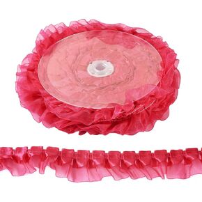 Craftdady 21.8 Yards Purple Ruffled Lace Trim Pleated Ribbons 1-5/8 inch Vintage Satin Organza Ribbons 2-Layer 40 mm Lace Edge Ribbon for Applique Sewing Wedding Embellishment in Kuwait