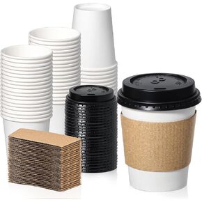 Fit Meal Prep 50 Pack 16 oz Disposable Coffee Cups with Lids, Sleeves, Leak-Proof To Go Coffee Cups with Lids, Durable Paper Cups for Hot Beverage, Home, Office, Party