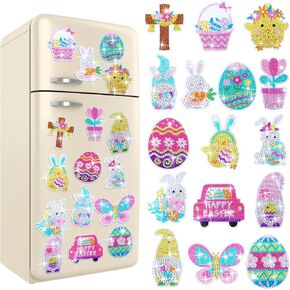 اللوحة الفنية في عيد الفصح ، مغناطيسات ، 16 ٪ ، مغناطيس فن عيد الفصح للثلاجة ، بيض DIY Bunny Diamonds Flower Passion ملحقات مغناطيسات فنية لـ DIY Easter Crafts Home Decor