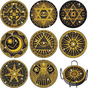8 Pcs Diamond Painting Coasters Kit with Holder, DIY Mystic Symbols Diamond Painting Coasters for Beginners, Adults and Kids Art Craft Supplies