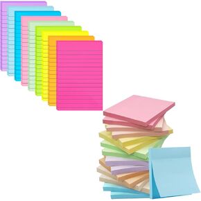 9 Pack Lined Sticky Notes 4x6 and 16 Pack Sticky Notes 3x3, Sticky Notes Bulk, Sticky Notes for Office School