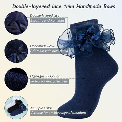 Dicry Women's Big Ruffle Socks Double Lace Turn Cuff (Size 9-11) in Kuwait