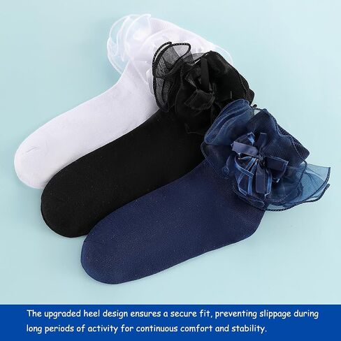 Dicry Women's Big Ruffle Socks Double Lace Turn Cuff (Size 9-11) in Kuwait