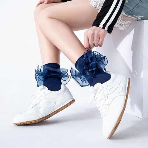 Dicry Women's Big Ruffle Socks Double Lace Turn Cuff (Size 9-11) in Kuwait