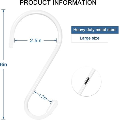 4 Pack Large S Hooks, 6 inch Vinyl Coated Heavy Duty S Hooks, Non Slip Rubber Coated Closet S Hooks for Hanging Jeans Clothes Plants Handbags Jewelry Pot Pan Cups Towels Garden Tools (Black) in Saudi Arabia