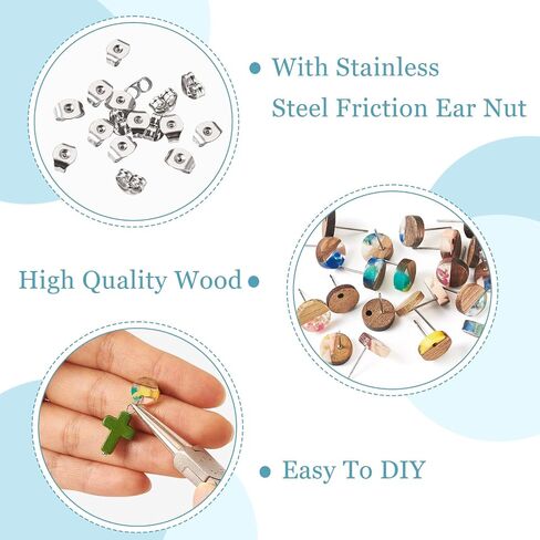 FASHEWELRY 30Pcs Resin Wood Earrings Posts 20mm Flat Round Wooden Earring Blanks Gold Foil Wooden Earring Pin Studs with Earring Back for Dangle Earring Jewelry Making in Saudi Arabia