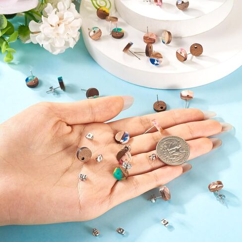 FASHEWELRY 30Pcs Resin Wood Earrings Posts 20mm Flat Round Wooden Earring Blanks Gold Foil Wooden Earring Pin Studs with Earring Back for Dangle Earring Jewelry Making in Saudi Arabia
