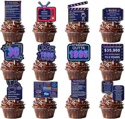 24pcs زرقاء بريق اللمعان كب كيك تختار Topper للاختيار مباشرة 1965 ديكور إمدادات الرجال الرجال سعيد 60 عيد ميلاد الديكور in Kuwait
