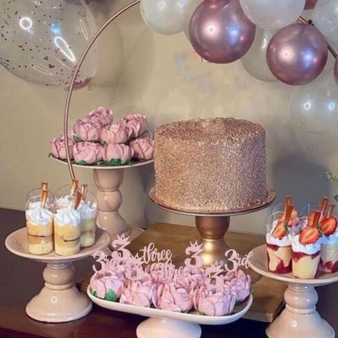 24 Pack Three Cupcake Toppers Glitter Happy 3rd Birthday Picks Crown Cake Decorations for Third Baby Shower Anniversary Party Supplies Pink in Kuwait