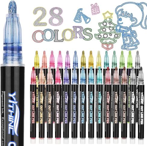 Shimmer Marker Outline Pens, 12 Colors Metallic Sparkle Markers for Art Supplies, Markers for Kids Teens, Arts and Crafts for Kids Ages 4-16, Teen Girl Gifts Trendy Stuff, Teen Girl Stocking Stuffers in Kuwait