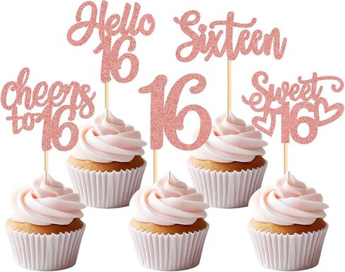 25 Pack Sweet 16th Cupcake Toppers Hello Sixteen 16 Vintage 2009 Happy 16th Birthday Cupcake. in Kuwait