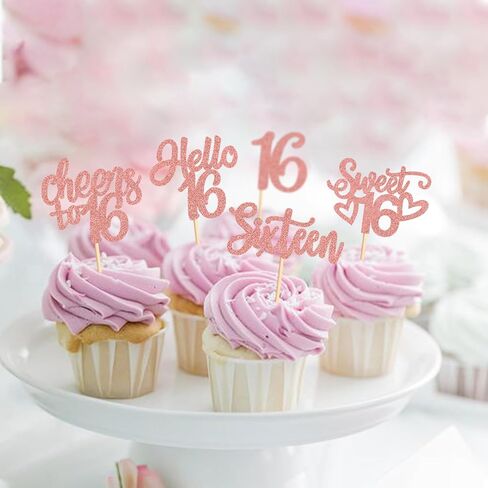 25 Pack Sweet 16th Cupcake Toppers Hello Sixteen 16 Vintage 2009 Happy 16th Birthday Cupcake. in Kuwait