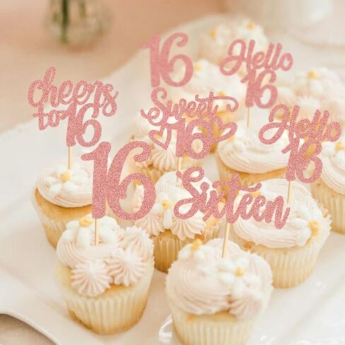 25 Pack Sweet 16th Cupcake Toppers Hello Sixteen 16 Vintage 2009 Happy 16th Birthday Cupcake. in Kuwait