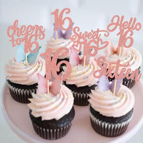 25 Pack Sweet 16th Cupcake Toppers Hello Sixteen 16 Vintage 2009 Happy 16th Birthday Cupcake. in Kuwait