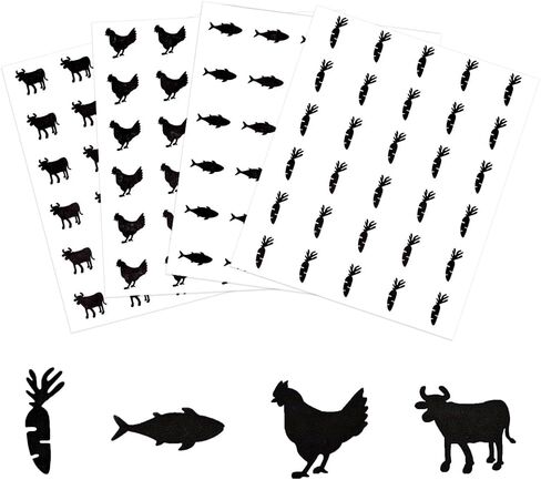 OLYCRAFT 480pcs 4 Styles Black Meal Stickers 1.5 inch Food Choice Sticker Rooster/Carrot/Fish/Cattle Wedding Meal Indicator Stickers Kitchen Stickers for Place Card Wedding Party Supplies in Saudi Arabia