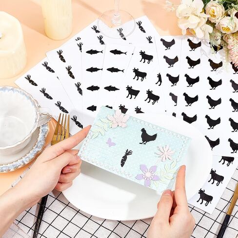 OLYCRAFT 480pcs 4 Styles Black Meal Stickers 1.5 inch Food Choice Sticker Rooster/Carrot/Fish/Cattle Wedding Meal Indicator Stickers Kitchen Stickers for Place Card Wedding Party Supplies in Saudi Arabia