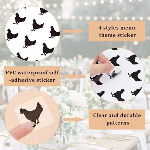 OLYCRAFT 480pcs 4 Styles Black Meal Stickers 1.5 inch Food Choice Sticker Rooster/Carrot/Fish/Cattle Wedding Meal Indicator Stickers Kitchen Stickers for Place Card Wedding Party Supplies in Saudi Arabia