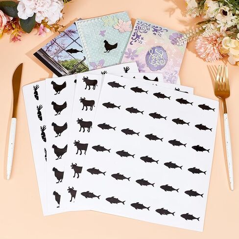 OLYCRAFT 480pcs 4 Styles Black Meal Stickers 1.5 inch Food Choice Sticker Rooster/Carrot/Fish/Cattle Wedding Meal Indicator Stickers Kitchen Stickers for Place Card Wedding Party Supplies in Saudi Arabia