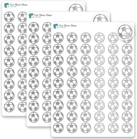 Soccer Icon Planner Sticker/54 Gold Foiled Vinyl (1/3")/Football Sports Exercise Fitness Health Game Practice/Essential Productivity Life Planner Bujo Bullet Journaling (3 Sheets, Silver Foil) in Saudi Arabia