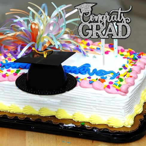 24pcs Graduation Cupcake Toppers, 6 Styles Diploma Cupcake Toppers 2025 Graduation Caps Glitter Theme Cake Topper Picks Decorations Party Suppliess (Black and Gold) in Saudi Arabia