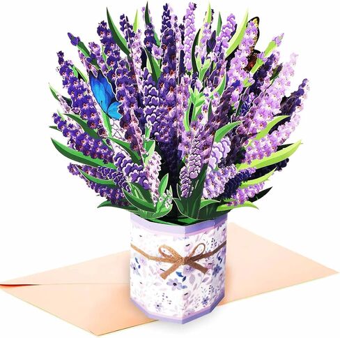 Mothers Day Card, Paper Love 3D Lavender Pop Up Handcrafted Card Flower Bouquet for Mom, 100% Recycled and Eco-Friendly, 8x 6 Inch Cover with Note Tag in Saudi Arabia
