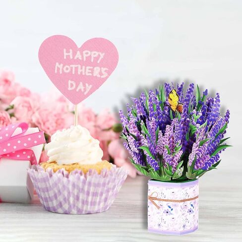 Mothers Day Card, Paper Love 3D Lavender Pop Up Handcrafted Card Flower Bouquet for Mom, 100% Recycled and Eco-Friendly, 8x 6 Inch Cover with Note Tag in Saudi Arabia