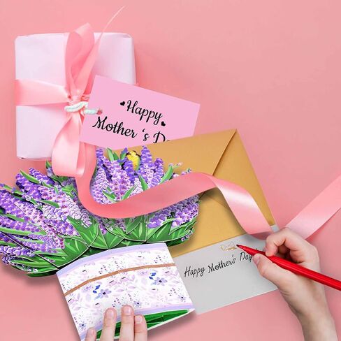 Mothers Day Card, Paper Love 3D Lavender Pop Up Handcrafted Card Flower Bouquet for Mom, 100% Recycled and Eco-Friendly, 8x 6 Inch Cover with Note Tag in Saudi Arabia